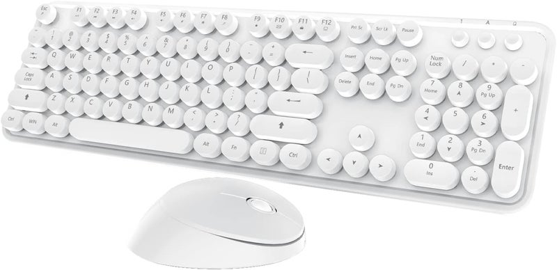 Kootop Wireless Keyboard Mouse Combo, 104 Keys Cute White Keyboard with Number Pad & Mouse for Windows, Computer, PC, Notebook, Laptop (White) - Image 1